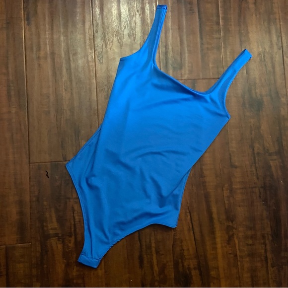 New Bright Blue Bodycon Tank Top Thong Bodysuit XS - Picture 1 of 2